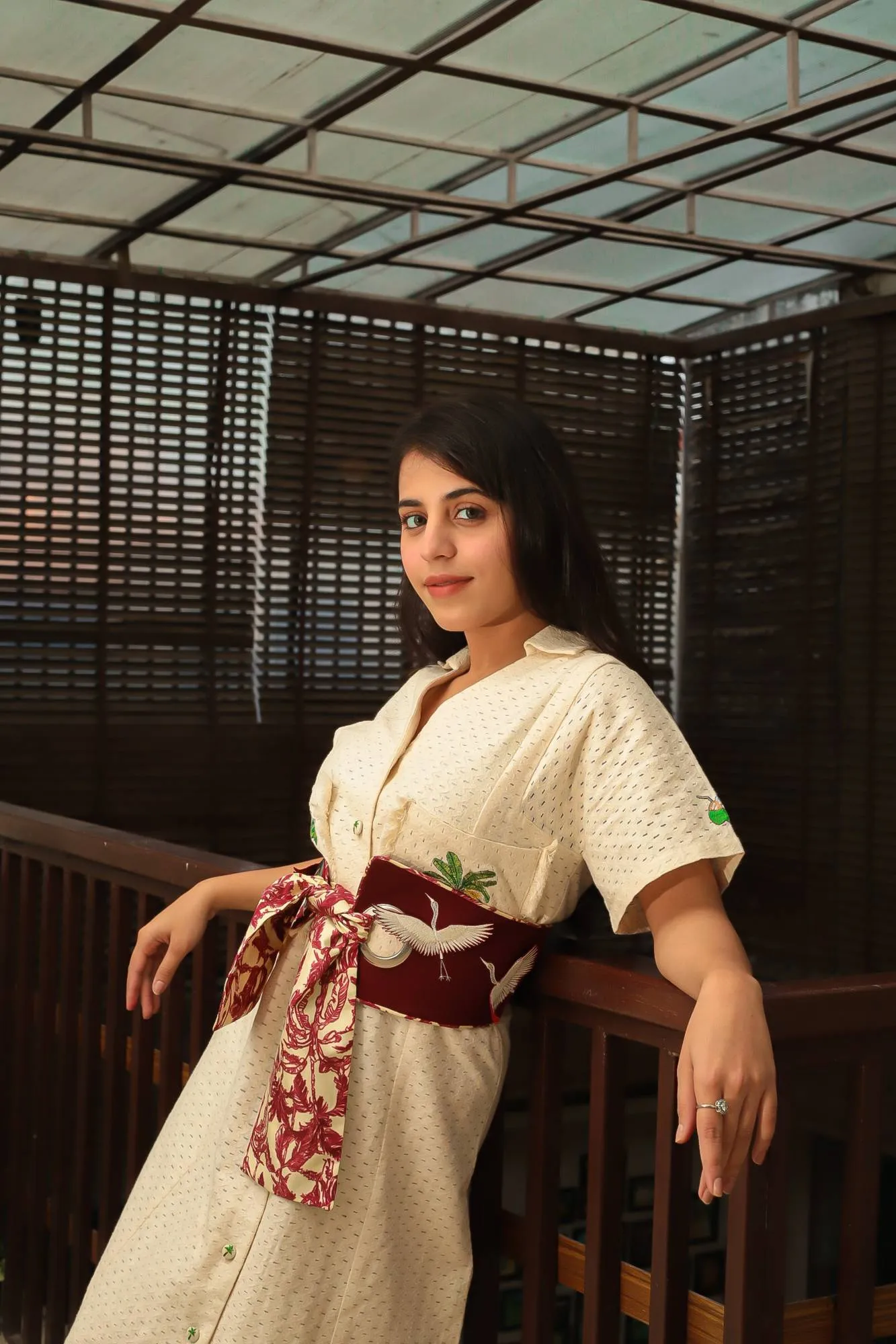 Embroidered Belt with Printed Scarf for Women