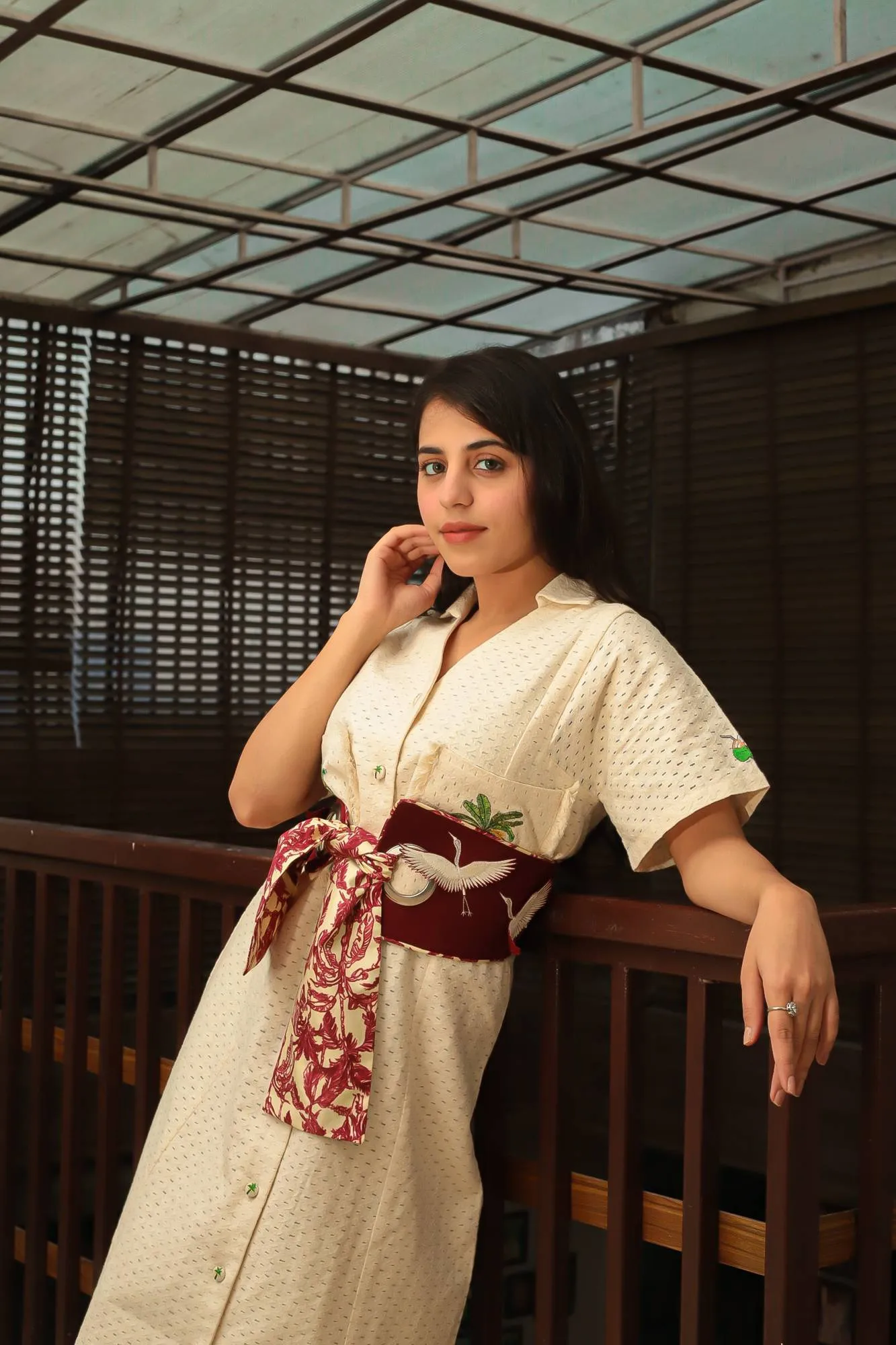 Embroidered Belt with Printed Scarf for Women