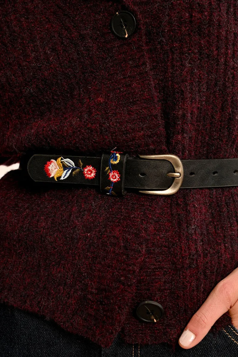 EMBROIDERED FAUX LEATHER BELT