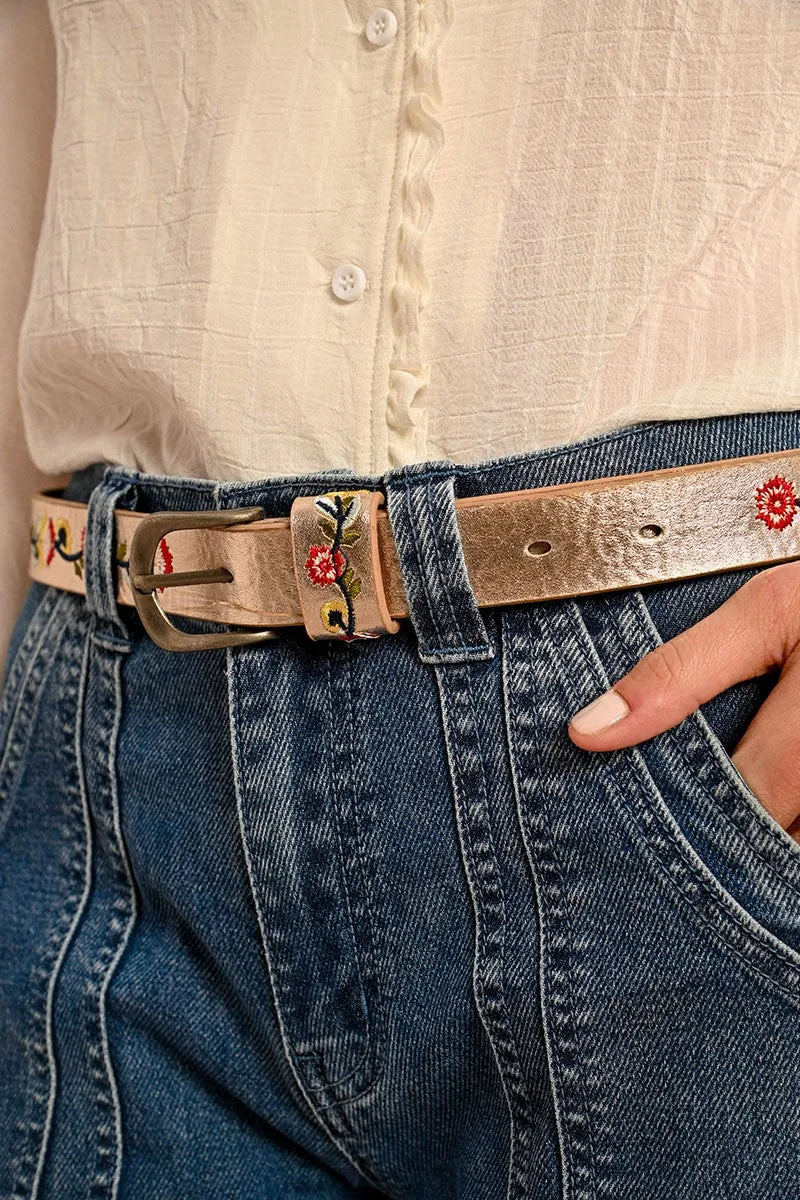 EMBROIDERED FAUX LEATHER BELT