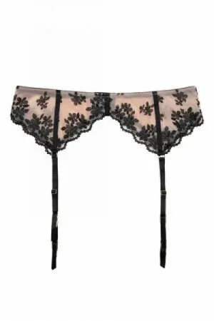 Evie Embroidered Suspender - Black/Peach - Size