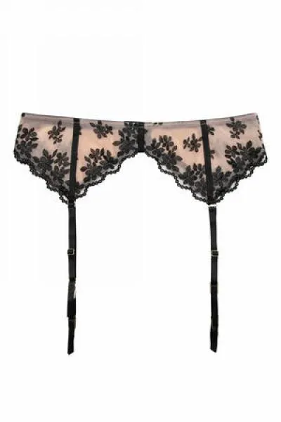Evie Embroidered Suspender - Black/Peach - Size