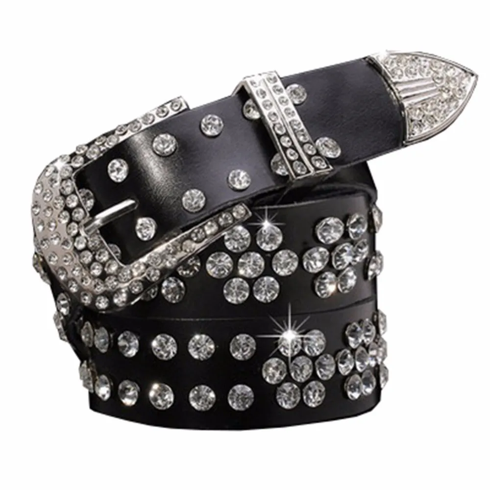Fashion Women Ladies Rhinestone Belt Faux Leather Cowgirl Style Bling Crystal Wide Waistband Classic 200-281