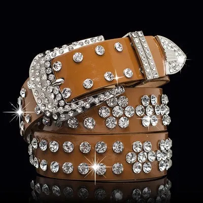 Fashion Women Ladies Rhinestone Belt Faux Leather Cowgirl Style Bling Crystal Wide Waistband Classic 200-281