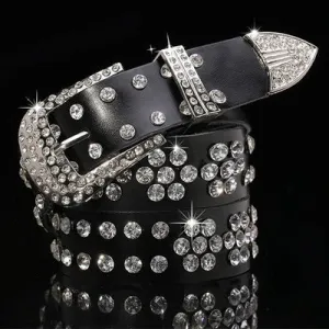 Fashion Women Ladies Rhinestone Belt Faux Leather Cowgirl Style Bling Crystal Wide Waistband Classic 200-281