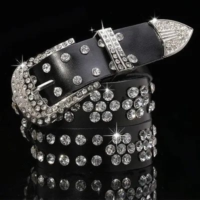 Fashion Women Ladies Rhinestone Belt Faux Leather Cowgirl Style Bling Crystal Wide Waistband Classic 200-281