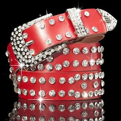 Fashion Women Ladies Rhinestone Belt Faux Leather Cowgirl Style Bling Crystal Wide Waistband Classic 200-281