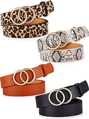 Faux Leather Double O-Ring Buckle Belts for Women-Set of 4