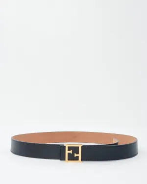 Fendi Black Leather Gold Logo Buckle Belt - 100/40