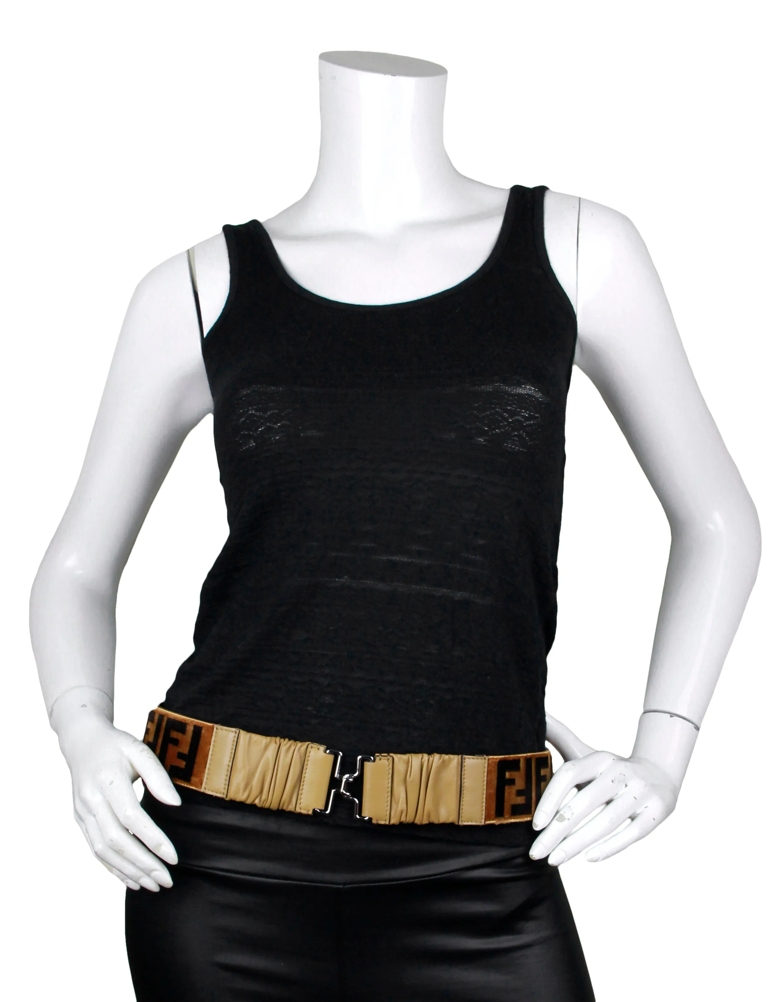 Fendi Velvet Tobacco FF Logo Belt sz 85/34"