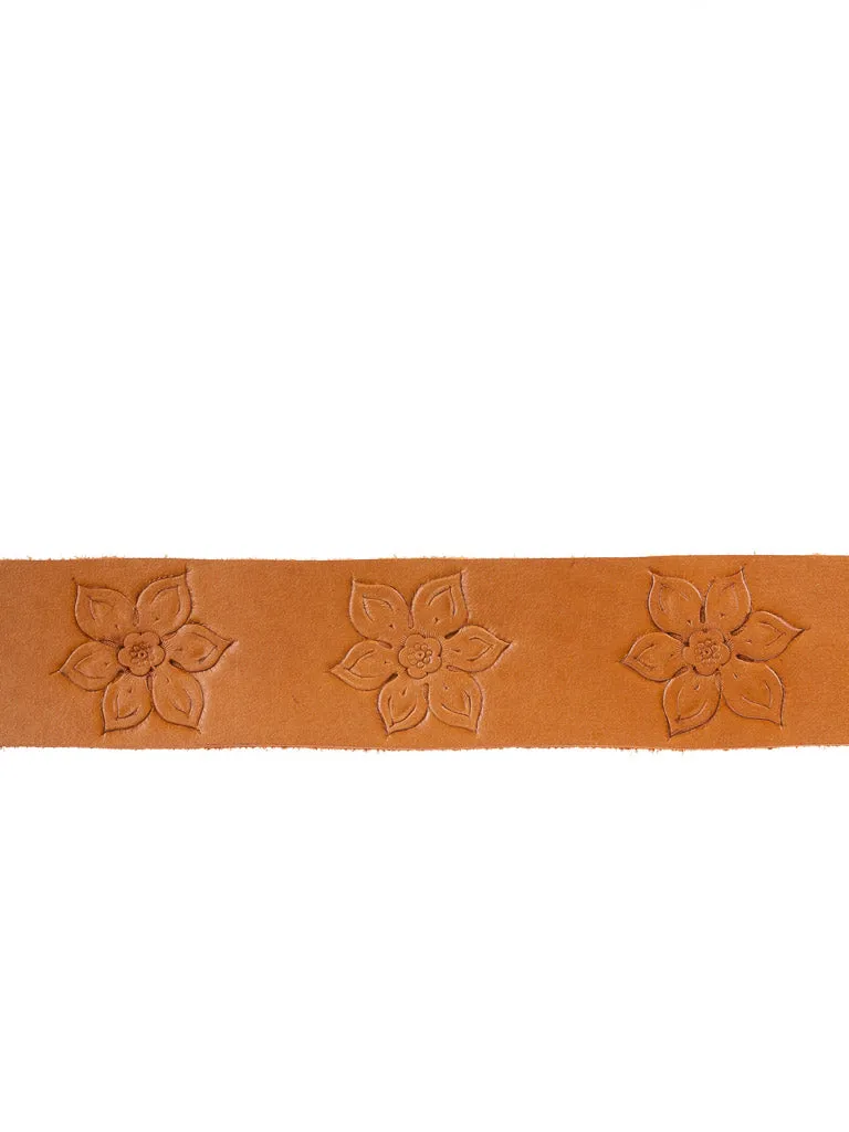 Fleur Hand Tooled Belt Wide Bronze t-bar Buckle