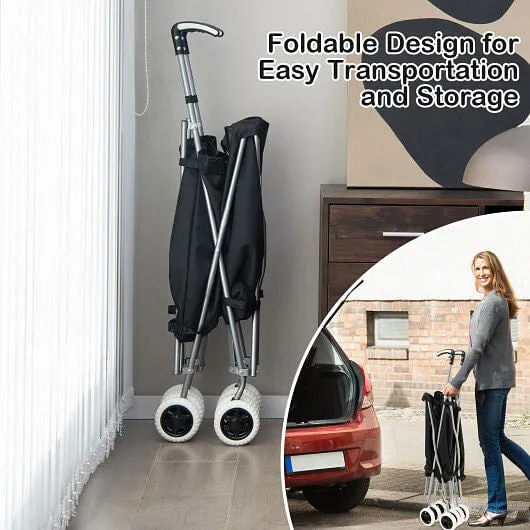 Folding Shopping Utility Cart with Water-Resistant Removable Canvas Bag-Black -