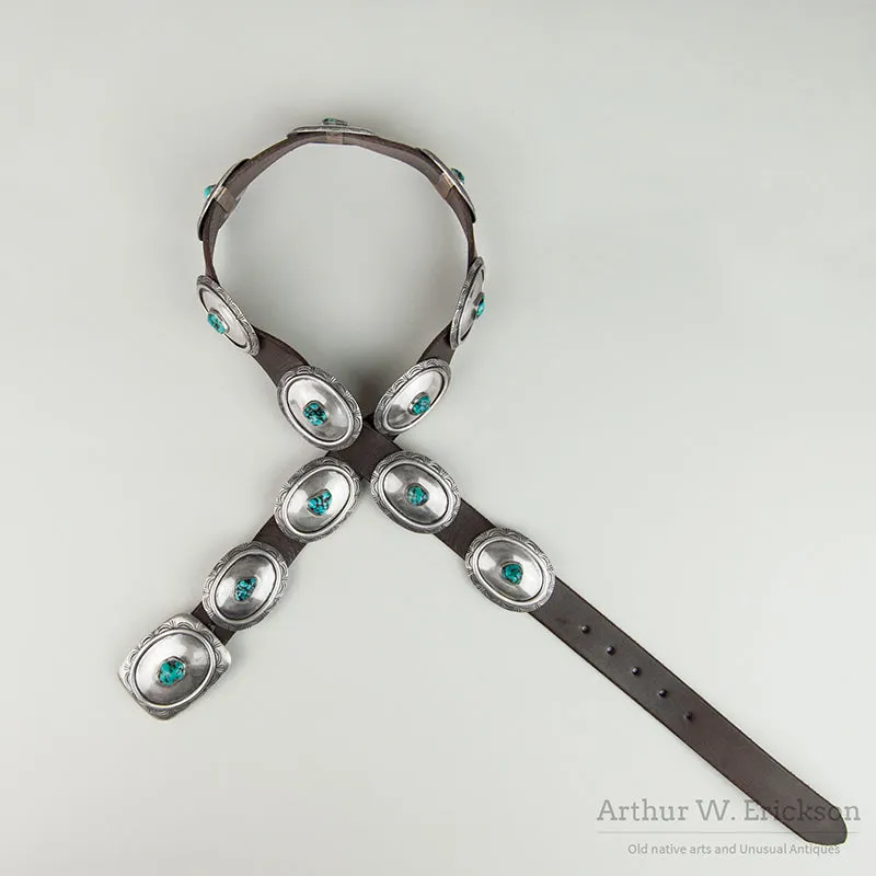 Frank Patania Sterling Silver Concho Belt with Turquoise