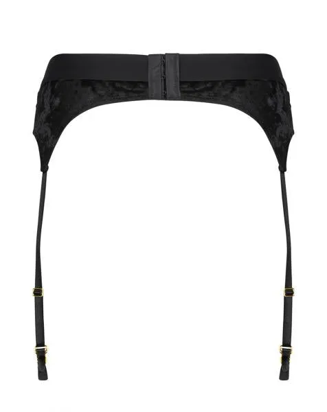 Garter Belt - Black Embroidered Appliques -
