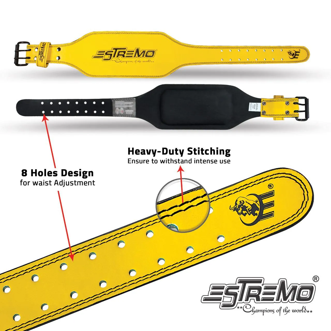 Genuine Leather Weightlifting Belt 6" Wide - Yellow