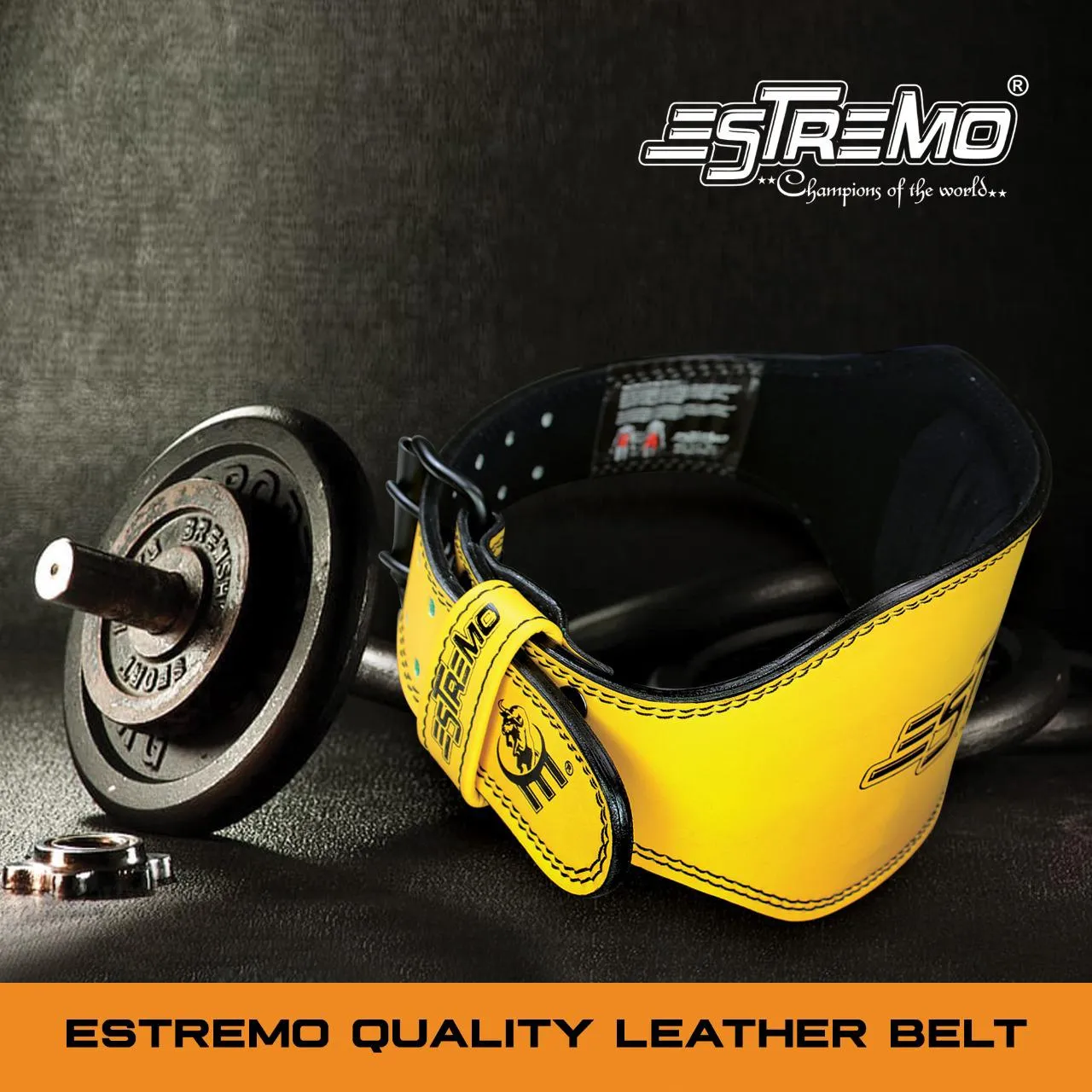 Genuine Leather Weightlifting Belt 6" Wide - Yellow