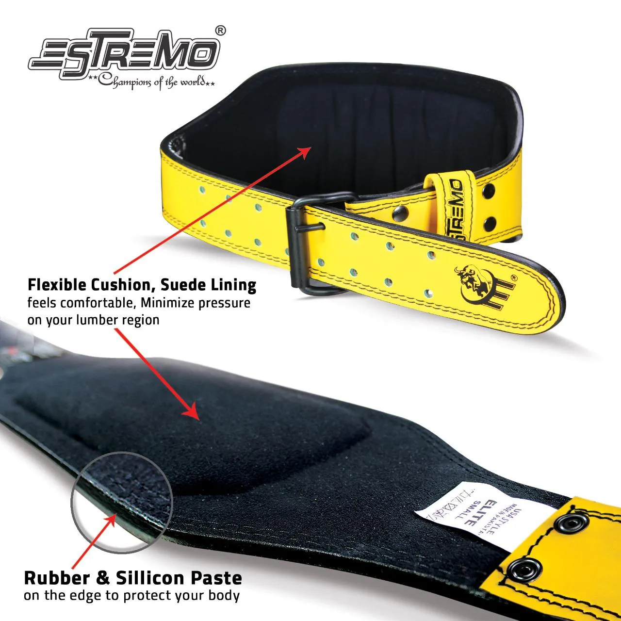 Genuine Leather Weightlifting Belt 6" Wide - Yellow