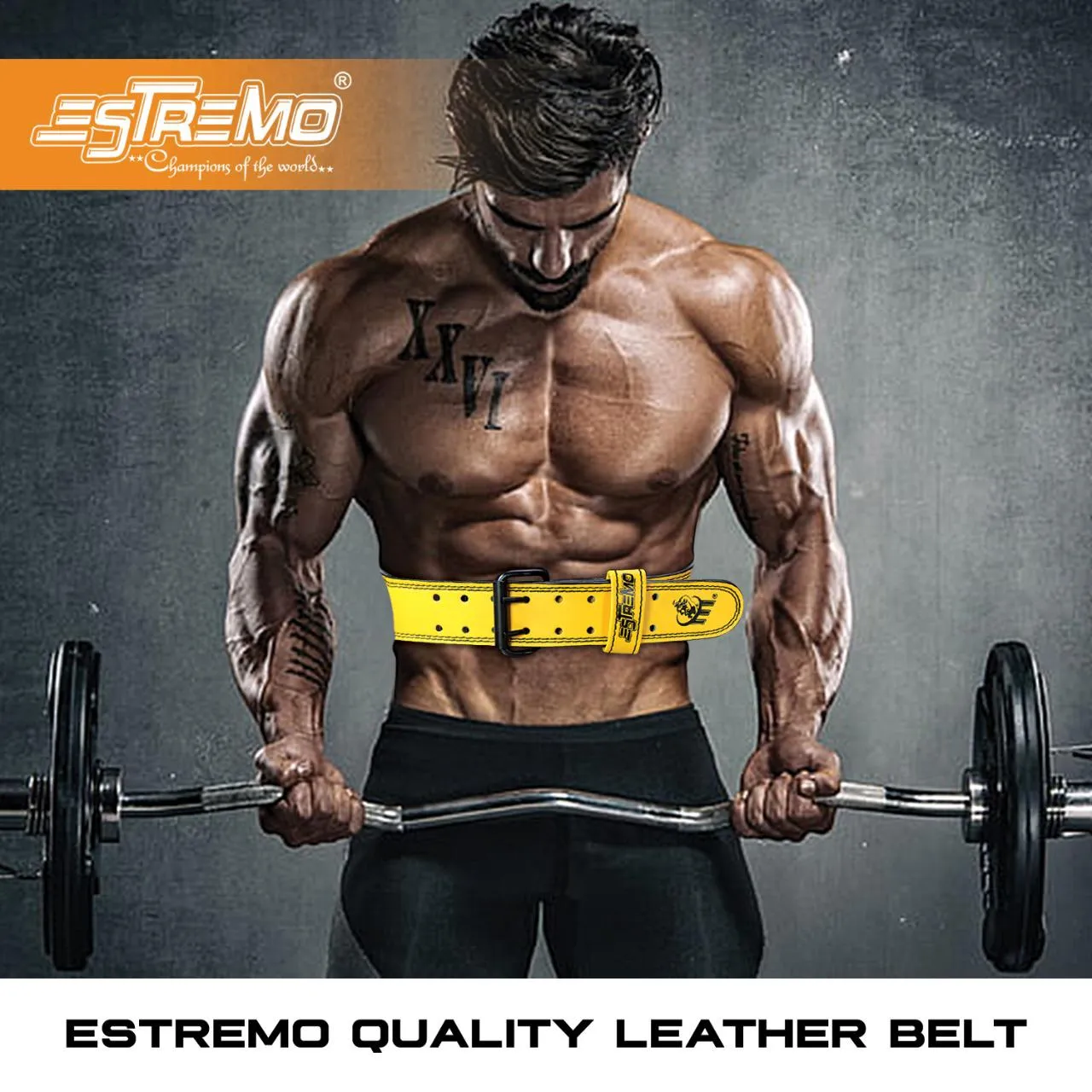 Genuine Leather Weightlifting Belt 6" Wide - Yellow