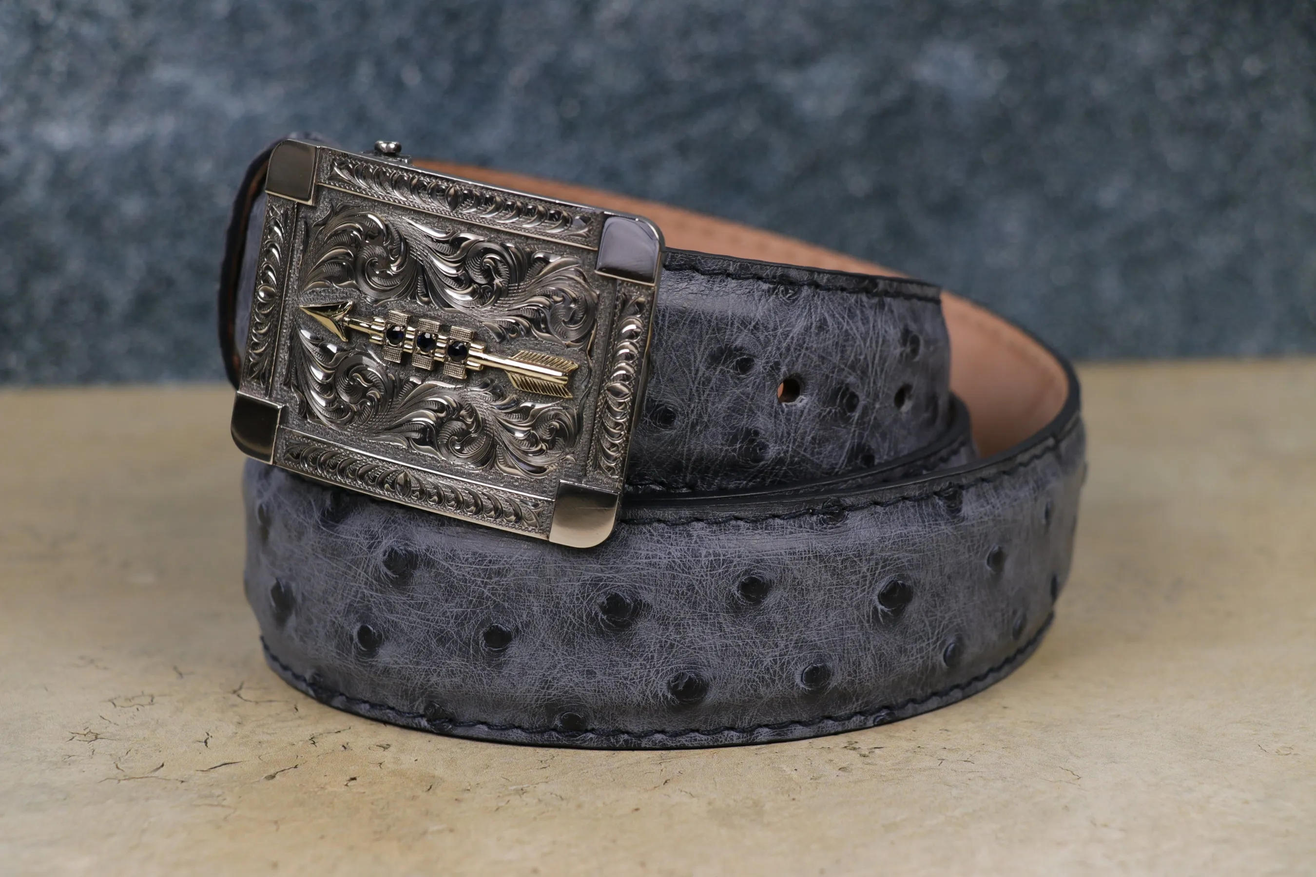 Genuine Ostrich Custom Belt in Denim Blue