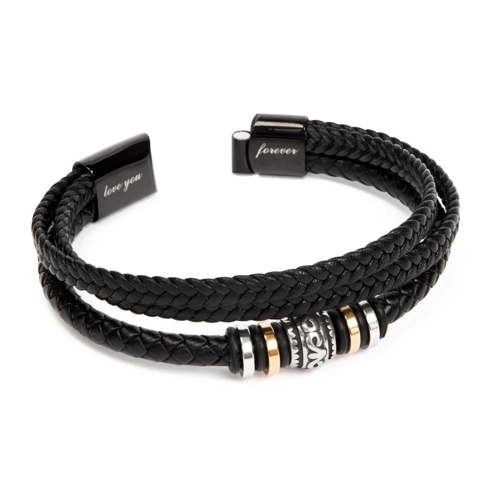 Gift for Him Bracelet Braided Leather With Stainless Beads Personalized Name Heartfelt Romantic Message Card Anniversary, Birthday or Valentine's Gift for Husband, Fiancé or Boyfriend BBS_BF01