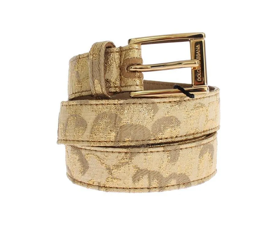 Gold Beige Brocade Cotton Leather Waist Belt