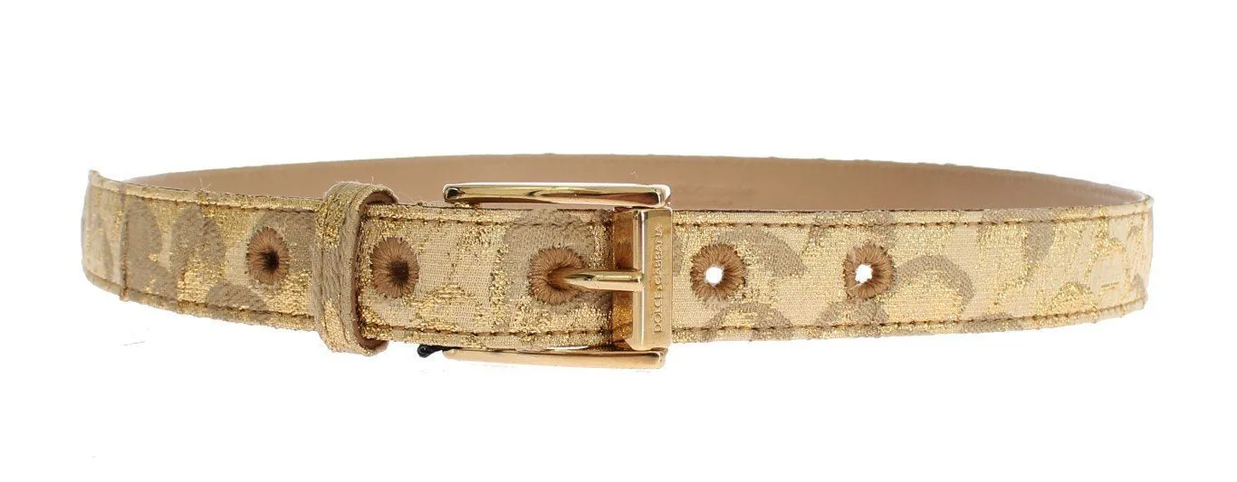 Gold Beige Brocade Cotton Leather Waist Belt