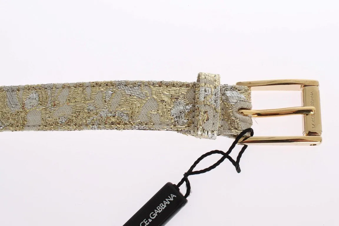 Gold Beige Brocade Cotton Leather Waist Belt