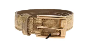 Gold Beige Brocade Cotton Leather Waist Belt