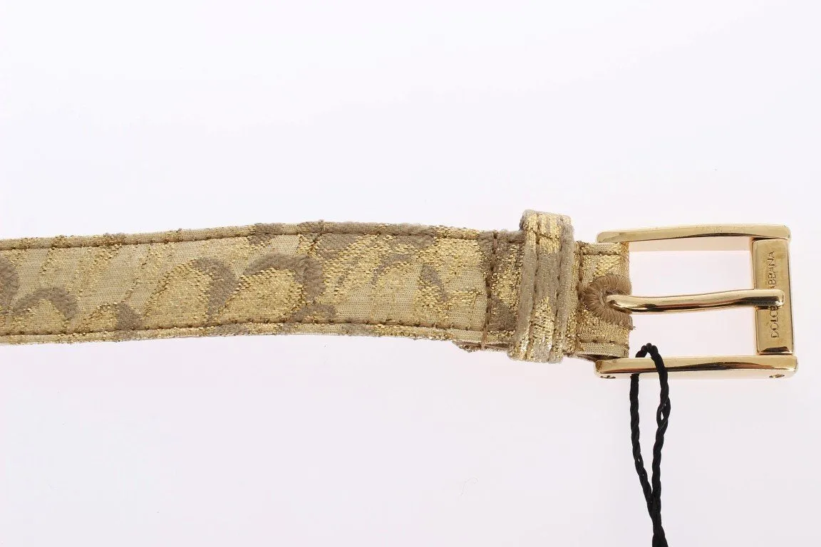 Gold Beige Brocade Cotton Leather Waist Belt