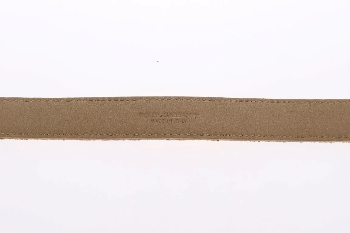 Gold Beige Brocade Cotton Leather Waist Belt