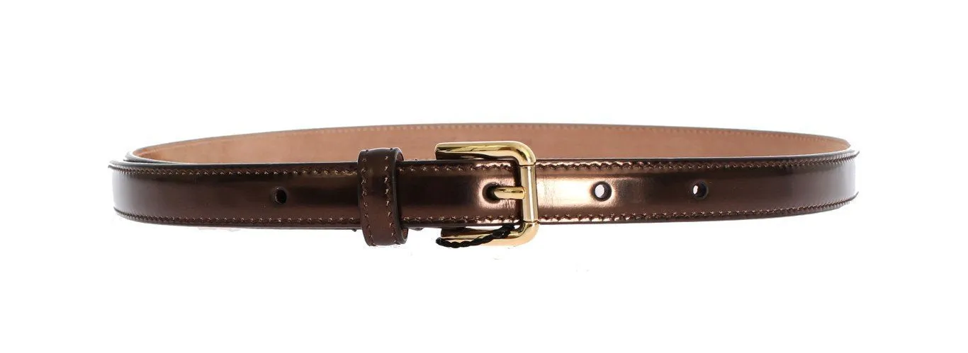 Gold Leather Gold Buckle Logo Waist Belt