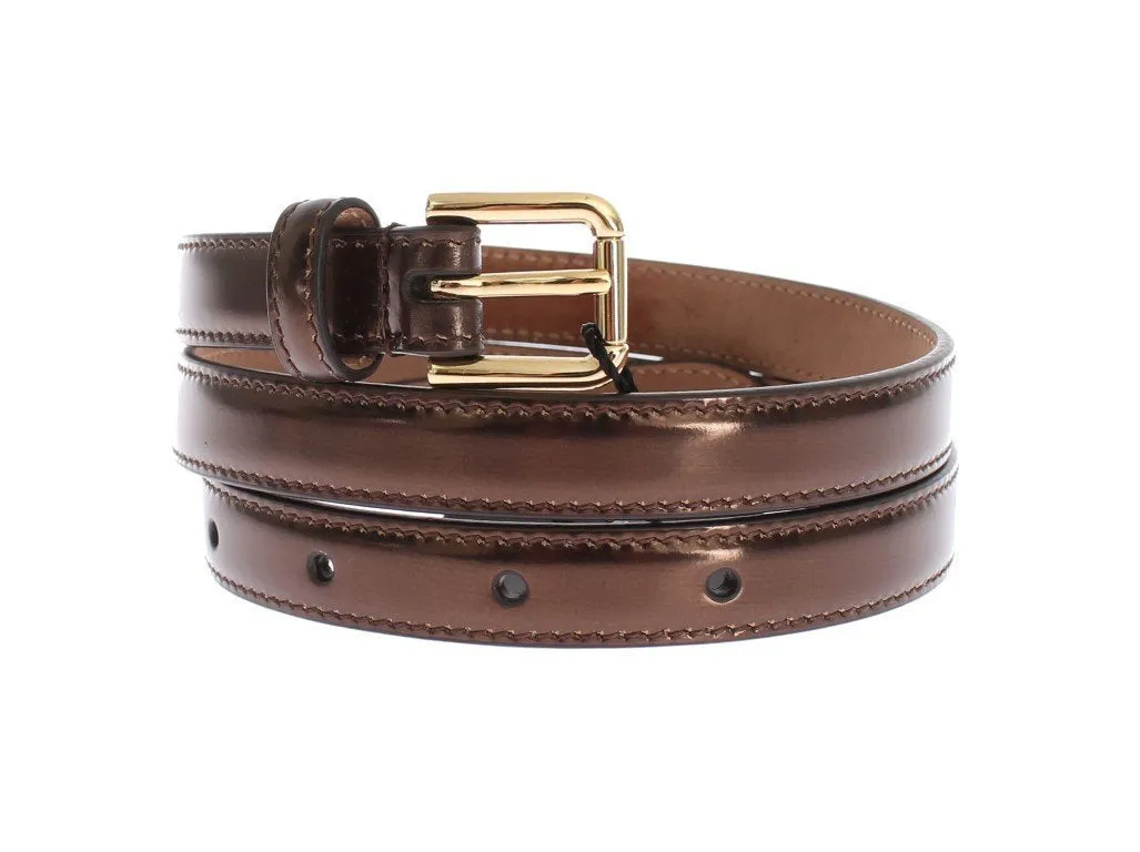 Gold Leather Gold Buckle Logo Waist Belt