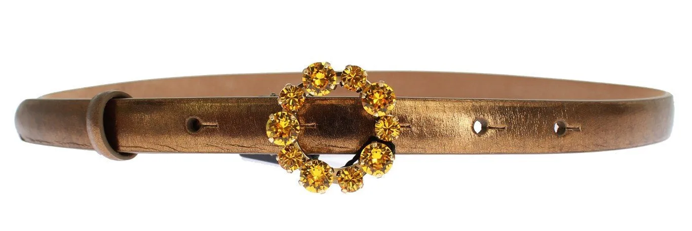 Gold Leather Yellow Crystals Buckle Belt