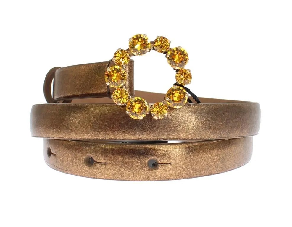 Gold Leather Yellow Crystals Buckle Belt