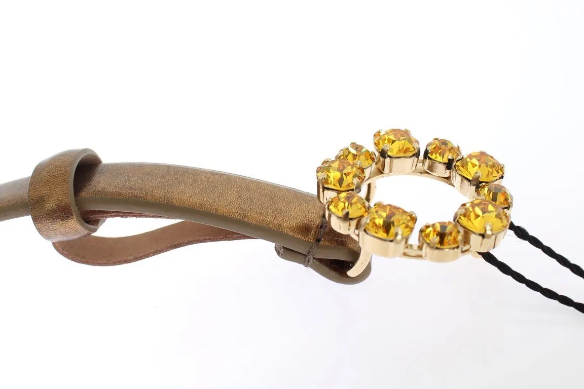 Gold Leather Yellow Crystals Buckle Belt