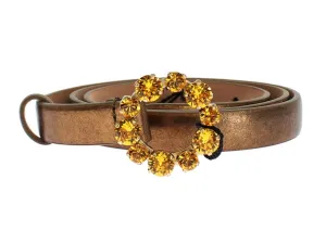 Gold Leather Yellow Crystals Buckle Belt