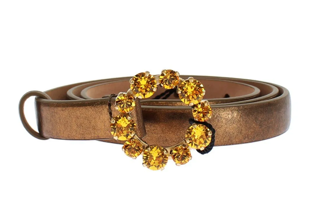 Gold Leather Yellow Crystals Buckle Belt