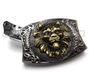 Gold Lion Head Folding Knife Belt Buckle Push-Button-Release