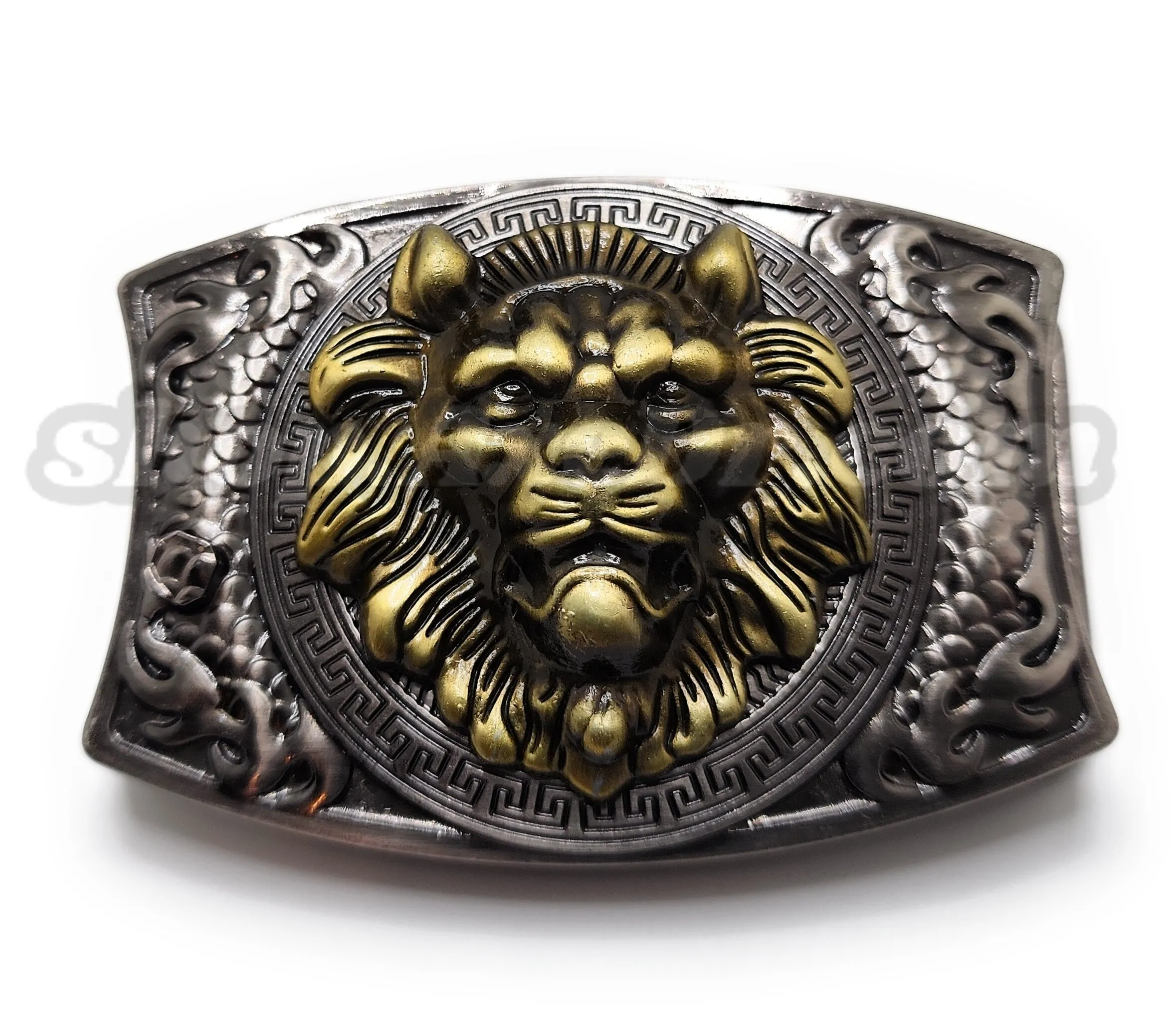 Gold Lion Head Folding Knife Belt Buckle Push-Button-Release