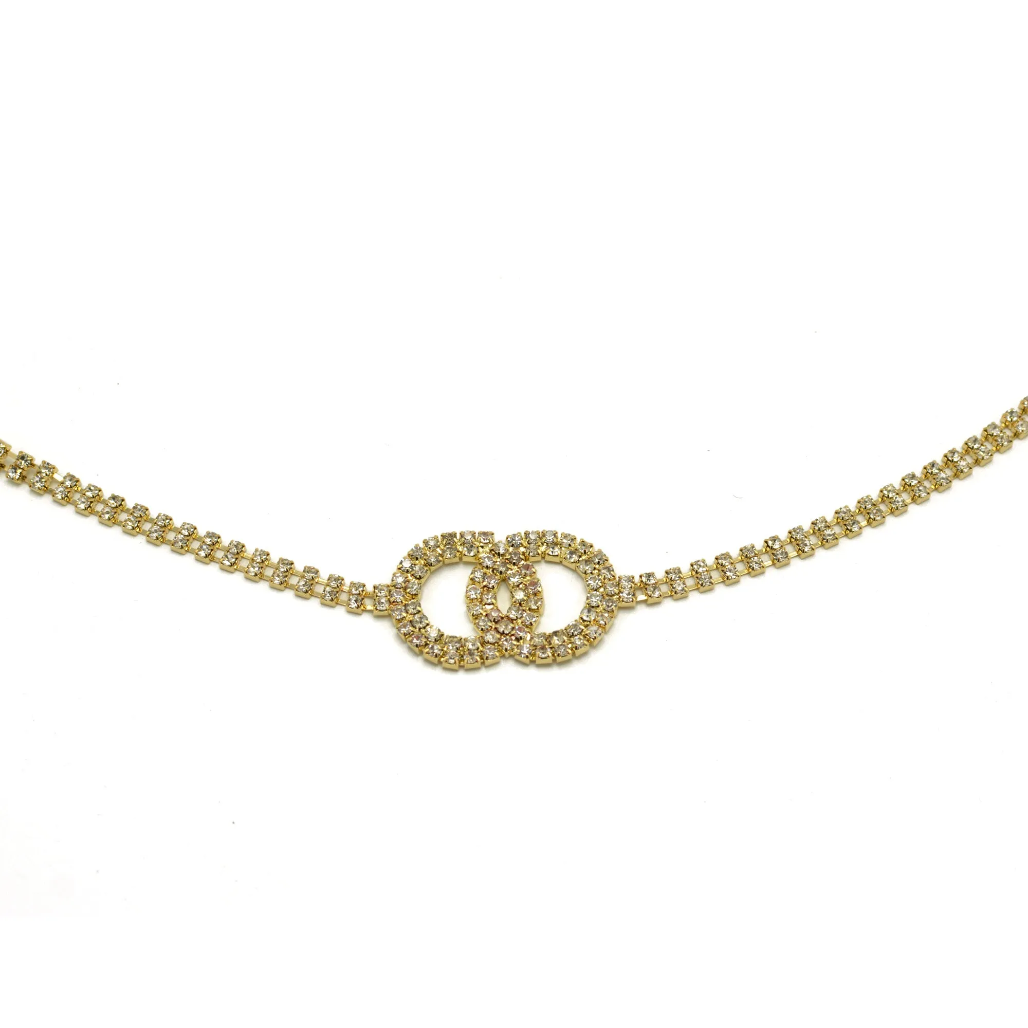 GOLD TWO CIRCLE RHINESTONE CRYSTAL WAIST CHAIN BELT# HNB90671GD(KNF3)