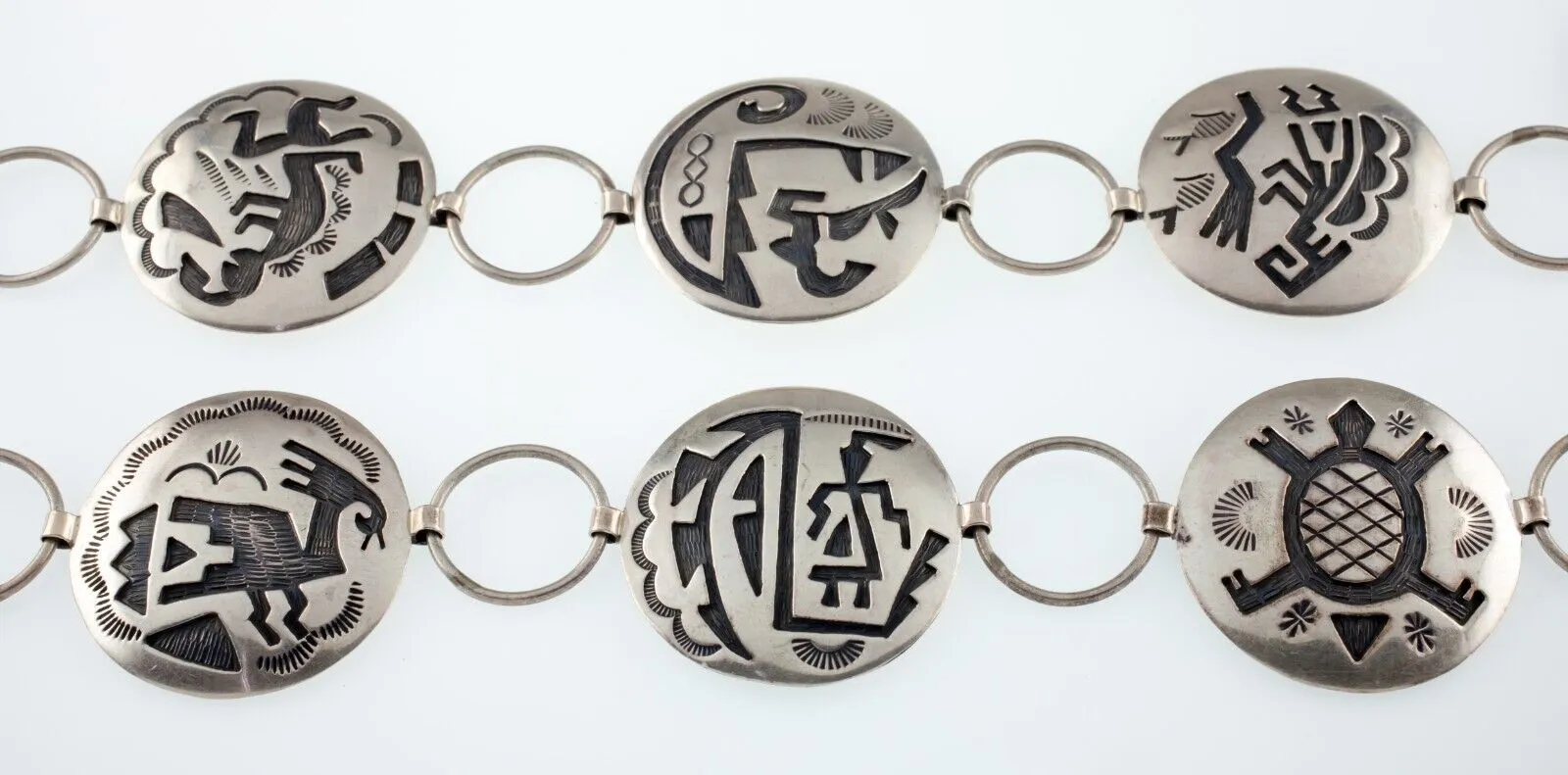 Gorgeous Hopi Sterling Silver Concho Belt Signed S. Tom, 268.8 gr. 43"