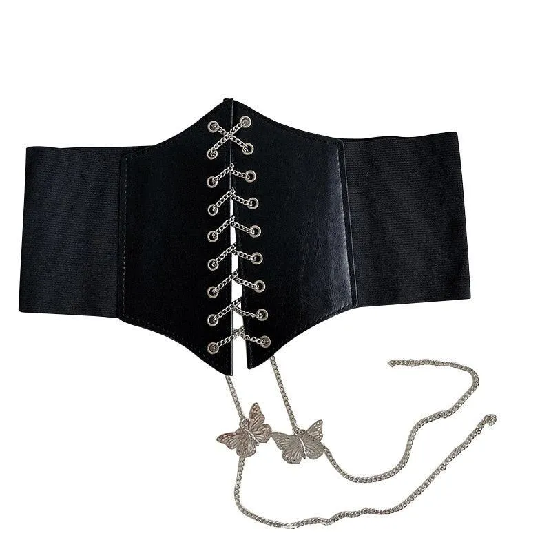 Gothic Corset Belt: Wide and Slim Pu Leather Elastic Belt for Women's Elegant Fashion