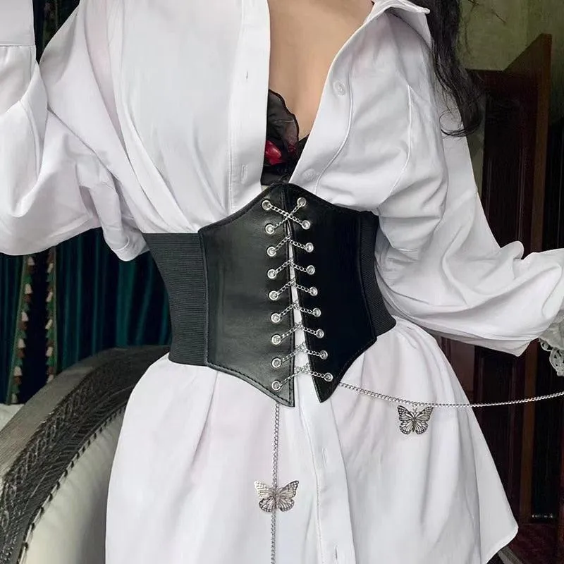 Gothic Corset Belt: Wide and Slim Pu Leather Elastic Belt for Women's Elegant Fashion