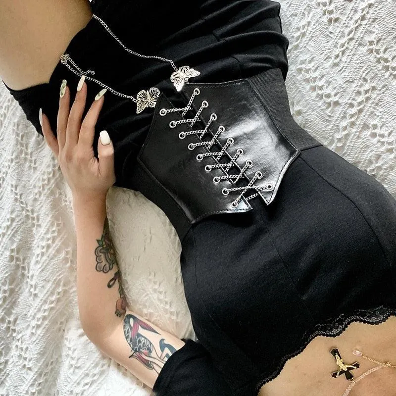 Gothic Corset Belt: Wide and Slim Pu Leather Elastic Belt for Women's Elegant Fashion