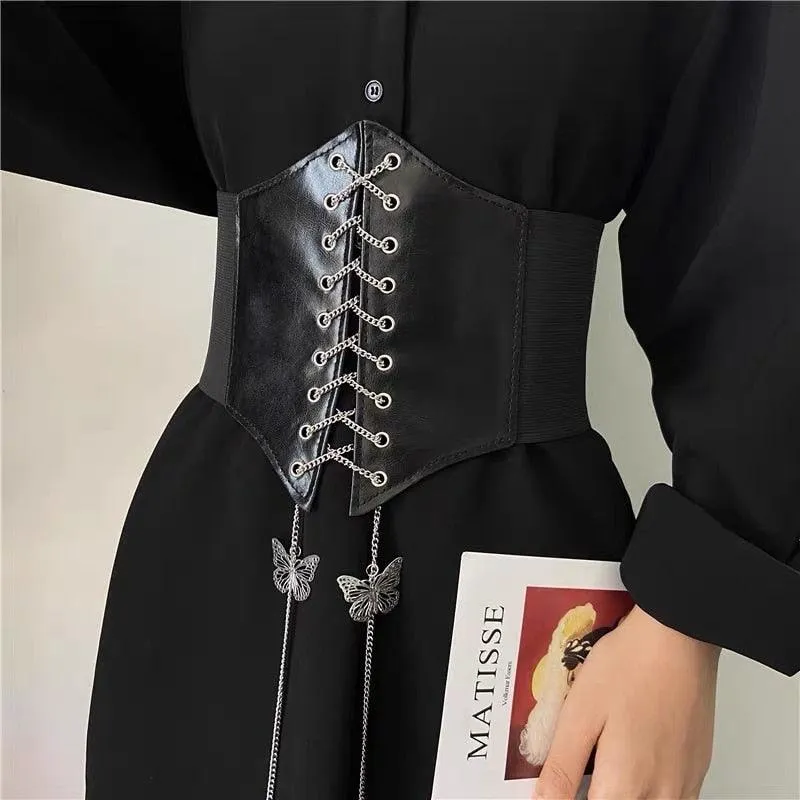 Gothic Corset Belt: Wide and Slim Pu Leather Elastic Belt for Women's Elegant Fashion
