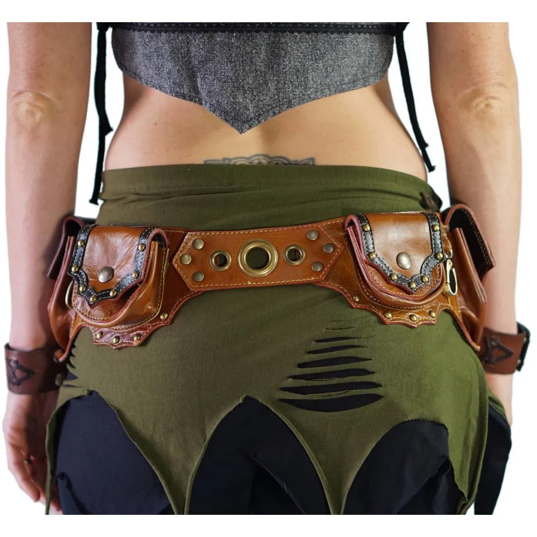 'Grande' Boho Leather Utility Belt -  Light Brown