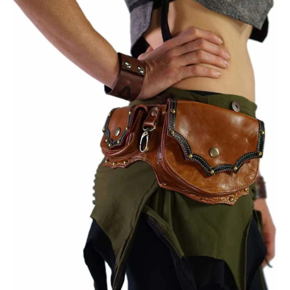 'Grande' Boho Leather Utility Belt -  Light Brown