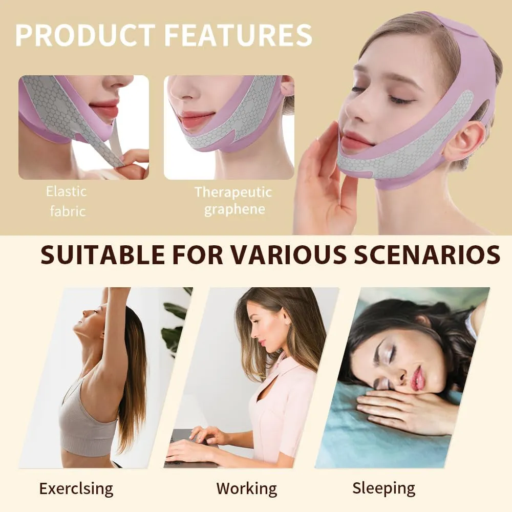 Graphene V-Line Mask, Chin Strap for Sleeping,Chin Strap for Women,Jaw Exerciser,Lilac,M