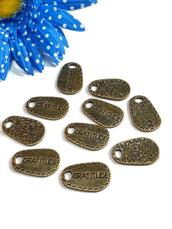 Gratitude Tag Pendant - 10 Pc Bronze