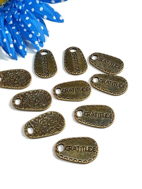 Gratitude Tag Pendant - 10 Pc Bronze